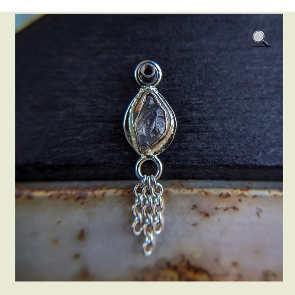 New High Noon Handmade white gold charm w uncut grey blue Songea Sapphire 💙